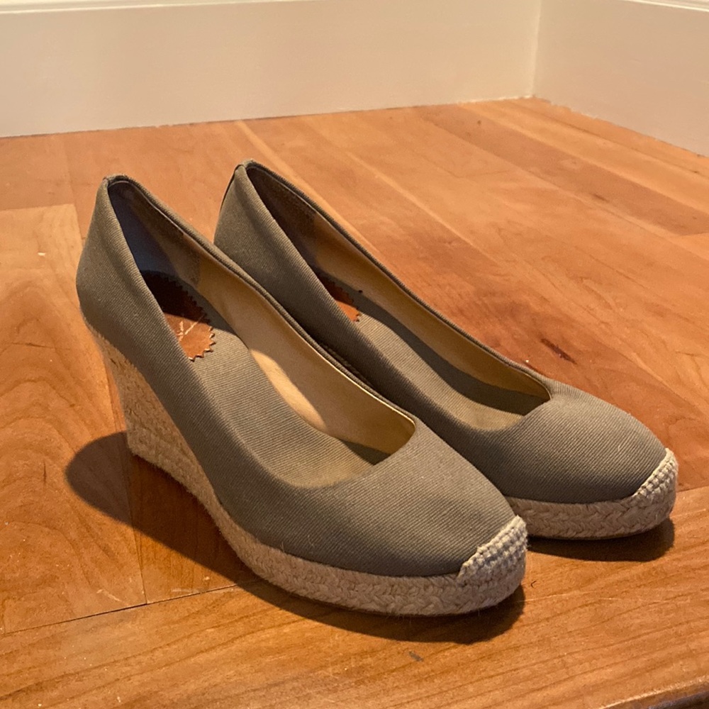 J Crew Seville espadrille wedge, green 7.5